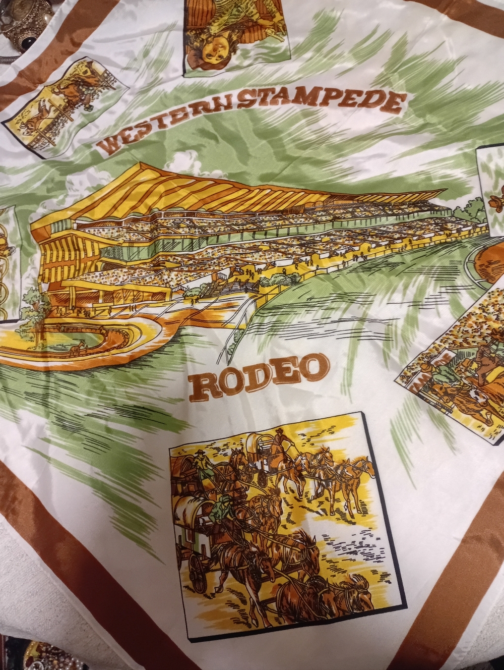 Western Stampede Rodeo Decorative  Scarf Green and Tan